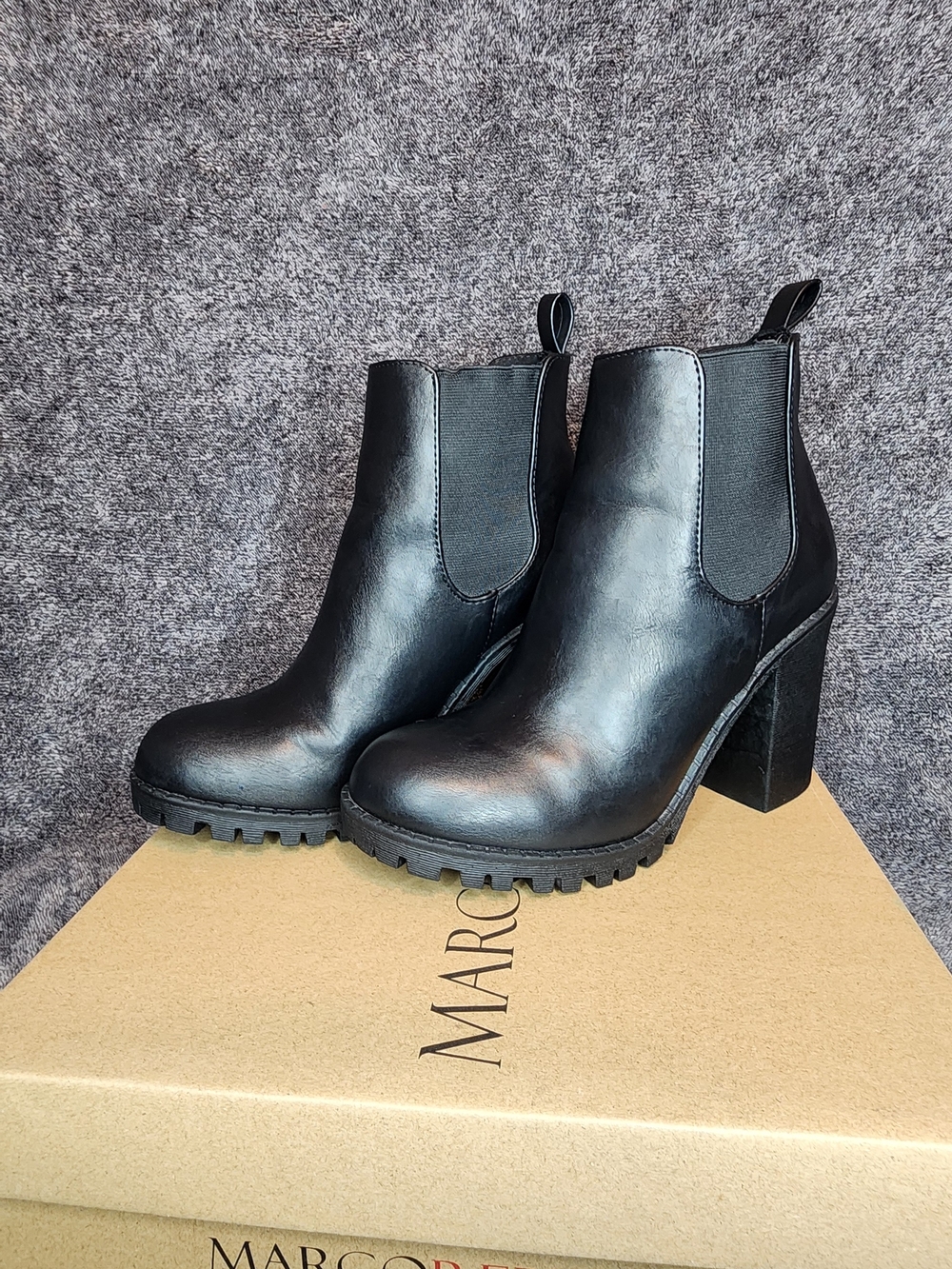 MARCO REPUBLIC Black Chelsea Block Heel Ankle Boots - Women's
